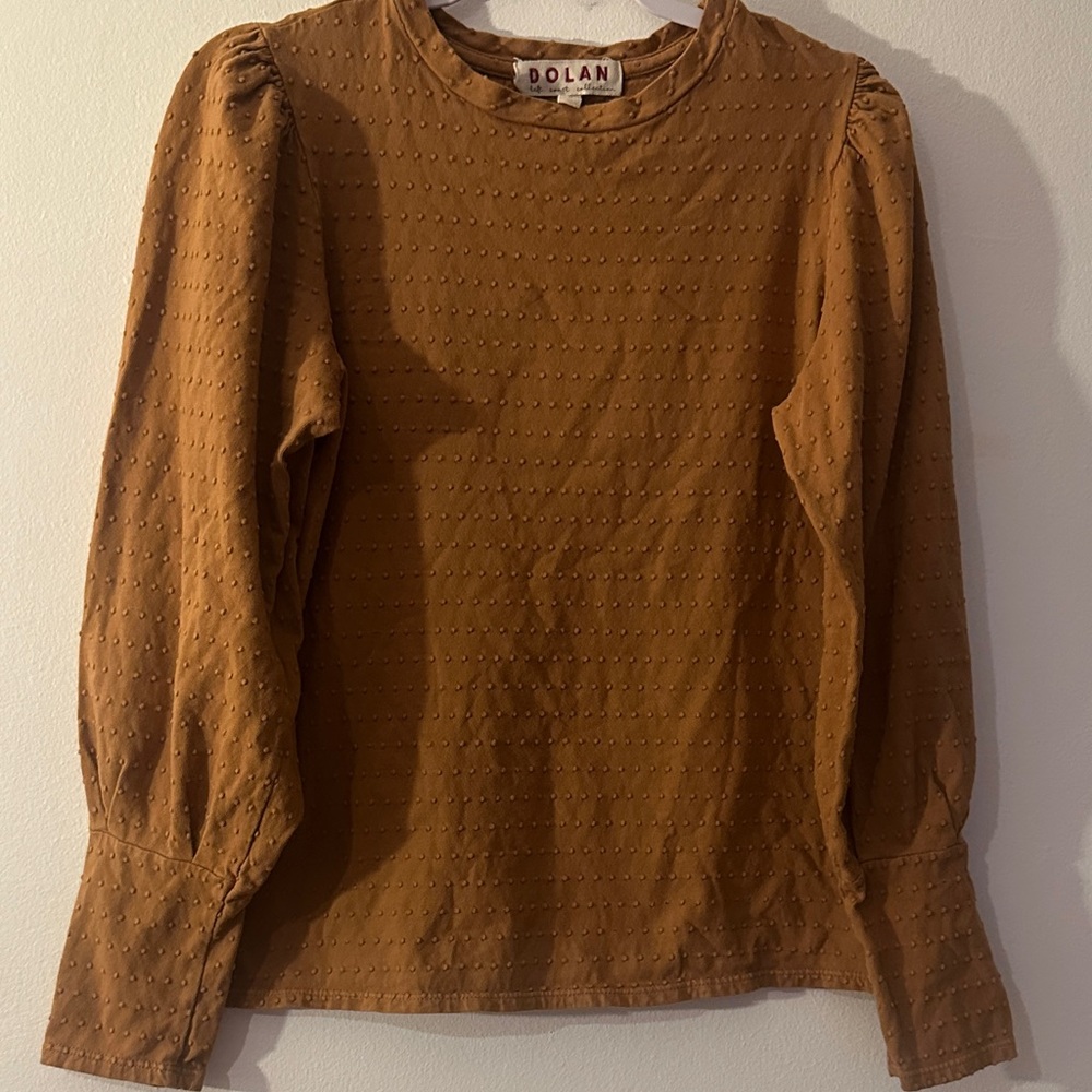 dolan Mustard Tan Swiss Dot Puff Sleeve Top - Preloved